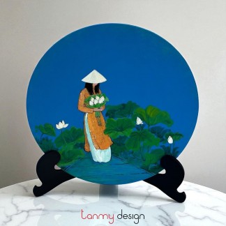 Đĩa sơn mài tròn vẽ đề tài 30 cm kèm chân đế ( các mẫu )